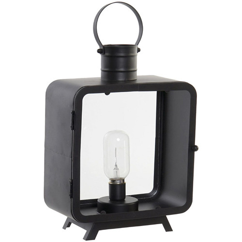 Lampe En Grès Ocre Brun Et Lampes à poser Item International Lanterne décorative lumineuse transportable LED 38 cm Noir