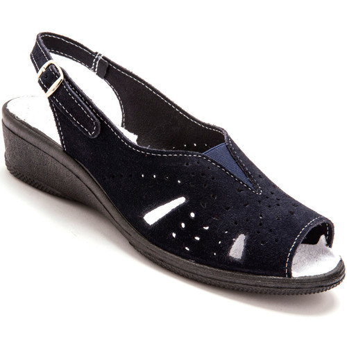 Chaussures Femme Douceur d intéri Daxon by  - Sandales cuir velours grande largeur Bleu