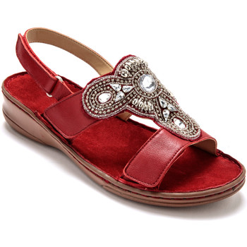 Chaussures Femme Derbies Grande Largeur Pediconfort Sandales cuir extra larges Rouge