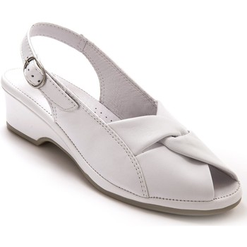 Chaussures Femme Derbies Grande Largeur Pediconfort Sandales en cuir extra-larges Blanc