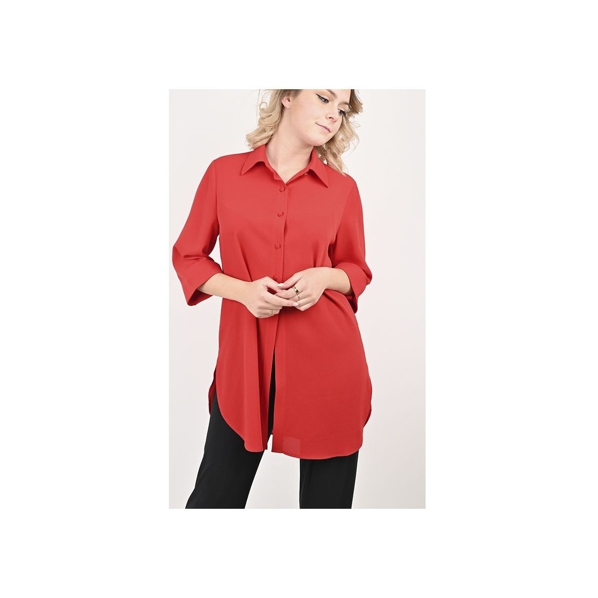 Vêtements Femme Chemises / Chemisiers Georgedé Tunique Maribel en Crêpe Rouge Rouge