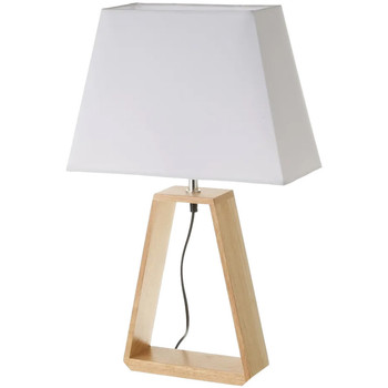 Maison & Déco Lampes à poser Unimasa Grande Lampe en chêne clair et abat-jour blanc Beige