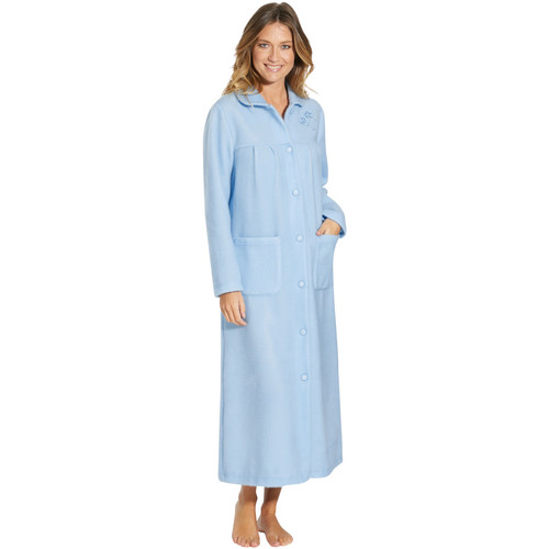 Lingerelle by Daxon - Robe de chambre courtelle col Claudine Bleu -  Vêtements Pyjamas / Chemises de nuit Femme 83,99 €