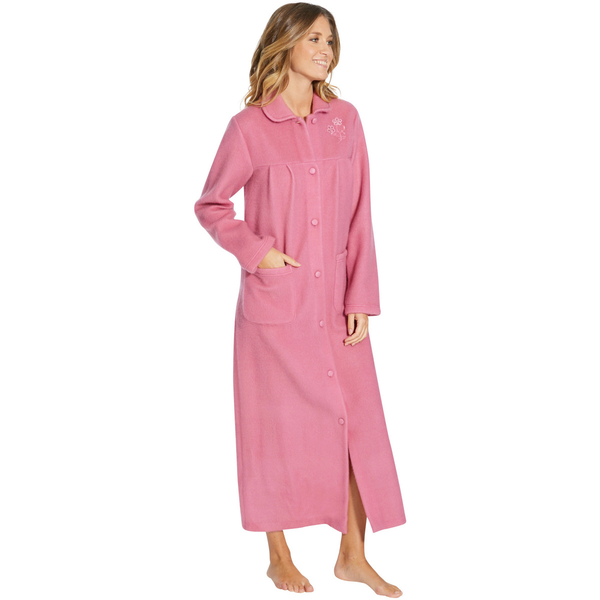 Vêtements Femme Pyjamas / Chemises de nuit Daxon by  - Robe de chambre courtelle col Claudine Rose