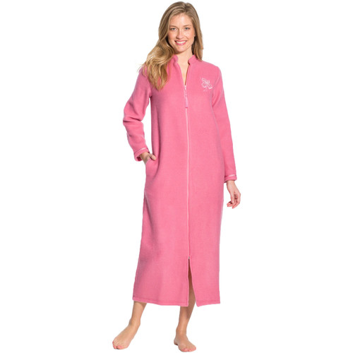 Lingerelle by Daxon - Robe de chambre zip molleton courtelle rose -  Vêtements Pyjamas / Chemises de nuit Femme 76,99 €