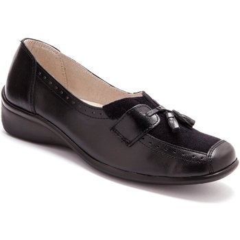 Chaussures Femme Slip ons Pediconfort Sans-gêne bi-matière avec pompons noir