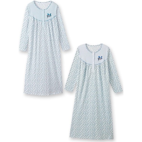 Lingerelle by Daxon - Lot de 2 chemises de nuit manches longue  fondbleufondblanc - Vêtements Pyjamas / Chemises de nuit Femme 76,99 €
