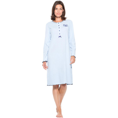 Lingerelle by Daxon - Chemise de nuit courte coton Bleu - Vêtements Pyjamas  / Chemises de nuit Femme 39,99 €