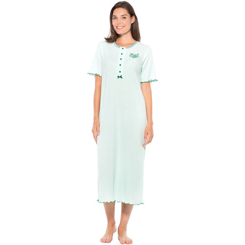 Daxon by - Chemise de nuit longue coton Vert - Vêtements Pyjamas / Chemises  de nuit Femme 34,99 €