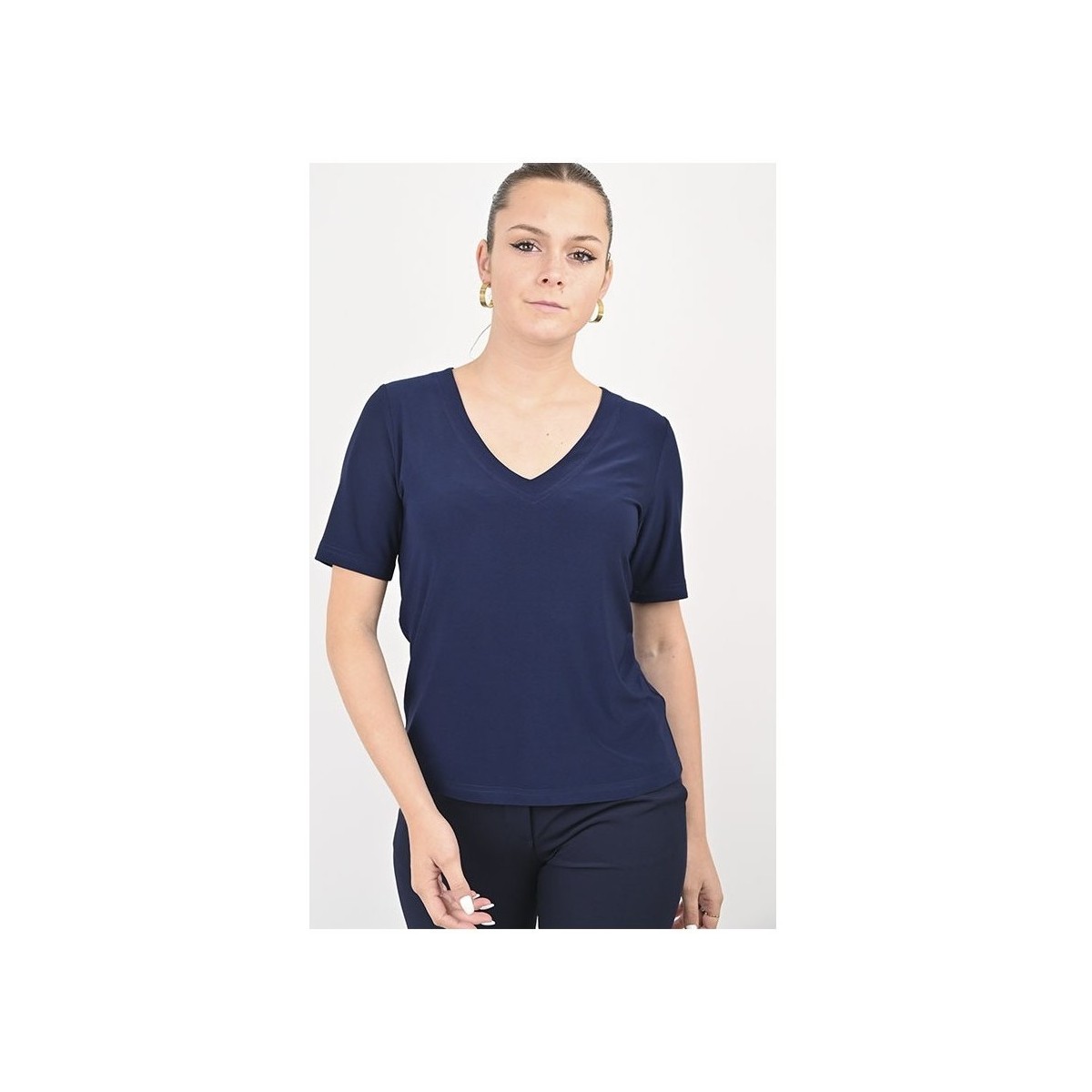 Vêtements Femme Tops / Blouses Georgedé Top  Alonza Manches Courtes en Jersey Bleu Marine Bleu