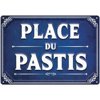 Maison & Déco Porte Clefs Ou Bijou De Sac Sud Trading Plaque métallique Place du Pastis 20 cm Bleu