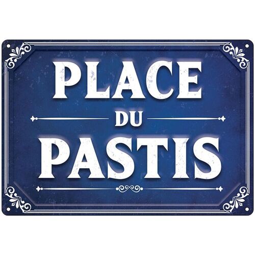 Taies doreillers / traversins Tableaux / toiles Sud Trading Plaque métallique Place du Pastis 20 cm Bleu