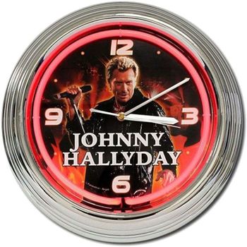 Sticker Mural Tête De Lit Horloges Cadoons Horloge néon Rouge Johnny Hallyday Rouge