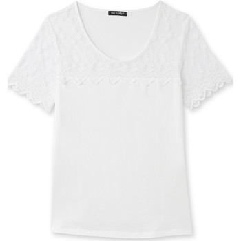 Vêtements Femme T-shirts & Polos Daxon by  - Tee-shirt avec résille brodée Blanc