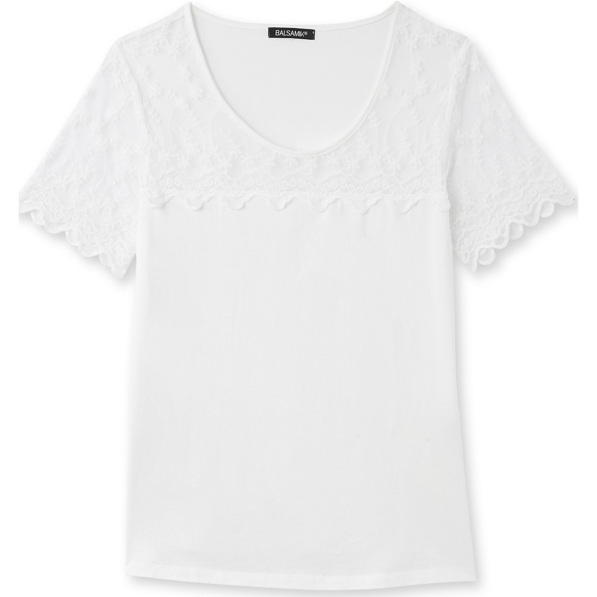 Vêtements Femme T-shirts & Polos Daxon by  - Tee-shirt Camping avec résille brodée Blanc