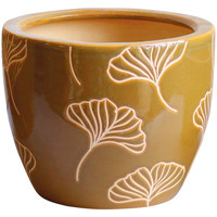 Maison & Déco Vases / caches pots d'intérieur Décolines Cache pot Jaune Ginkgo en Terre Cuite 18 cm Jaune