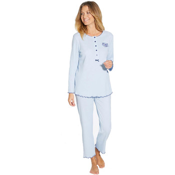 Vêtements Femme Pyjamas / Chemises de nuit Lingerelle Pyjama manches longues coton bio bleu