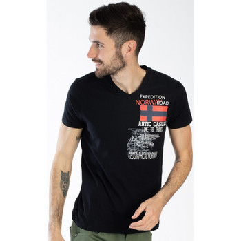 Vêtements Homme Man Slim Fit Bomber PU Jacket brown Geographical Norway T-shirt JIXI - col V - imprimé Noir