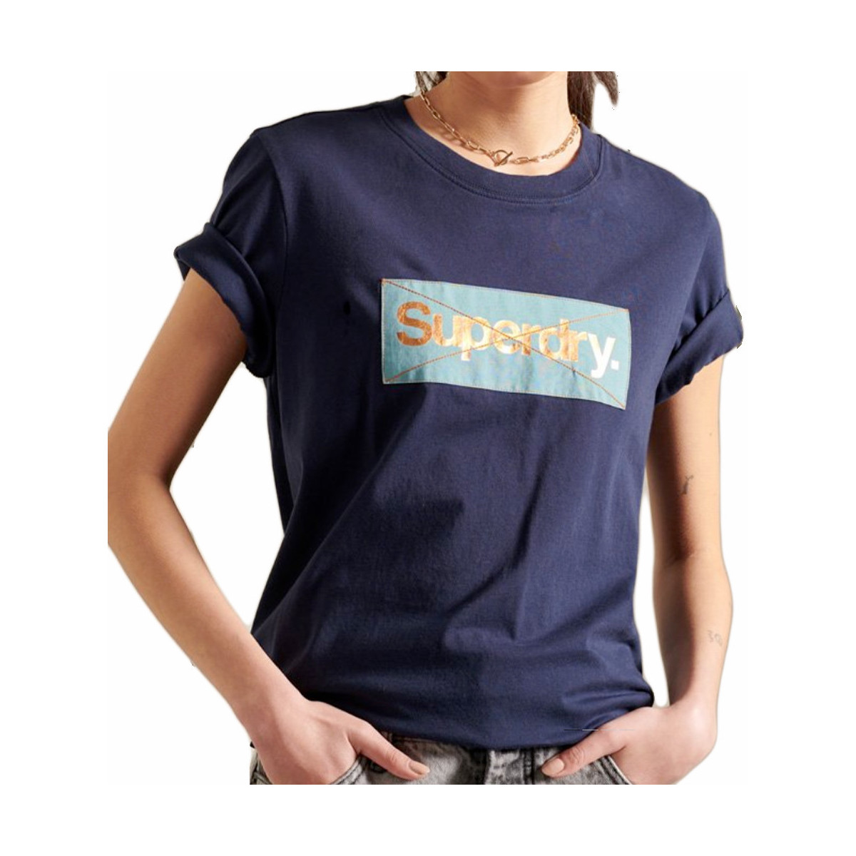 Vêtements Femme T-shirts manches courtes Superdry Cl platina Bleu