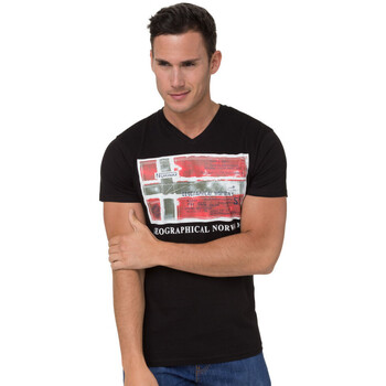 Vêtements Homme Men in Black and White Geographical Norway T-shirt de sport - col V - 100% coton Noir