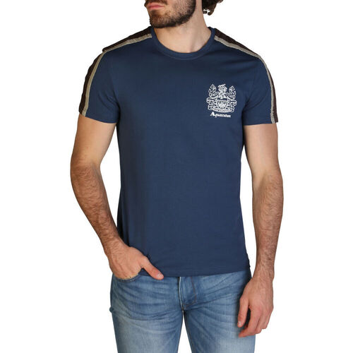 Vêtements Homme Short-sleeved Crew-neck T-shirt In Cotton Jersey With Logo On The Chest Aquascutum - qmt017m0 Bleu