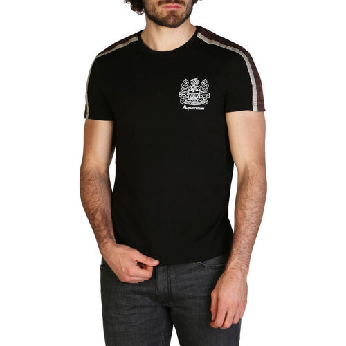 Vêtements Homme Short-sleeved Crew-neck T-shirt In Cotton Jersey With Logo On The Chest Aquascutum - qmt017m0 Noir