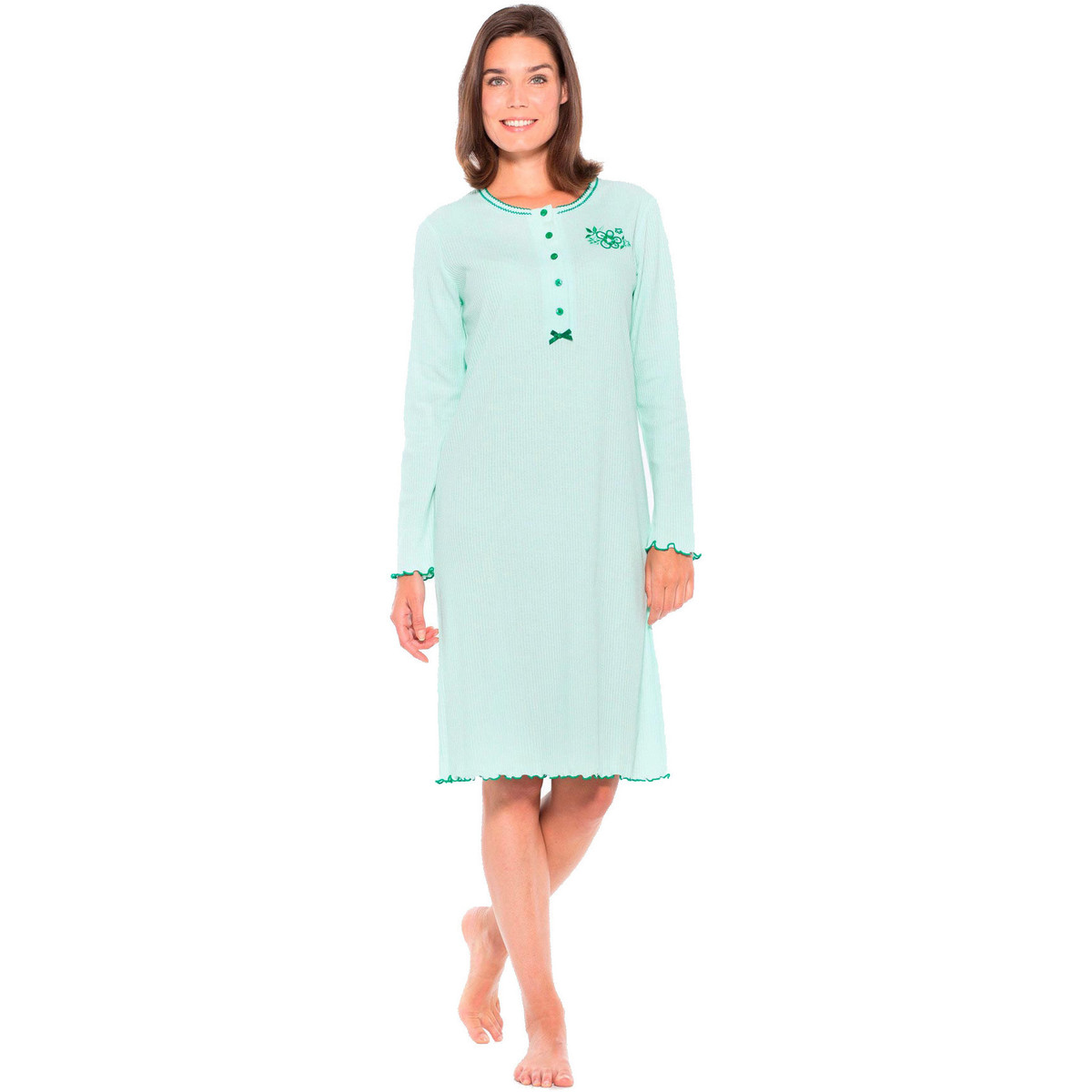 Vêtements Femme Pyjamas / Chemises de nuit Daxon by  - Chemise de nuit courte coton Vert