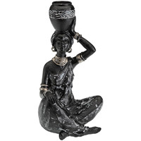 Maison & Déco Statuettes et figurines Versa Décoration femme africaine porteuse d'eau assise Noir