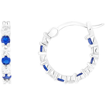 Montres & Bijoux Boucles d'oreilles Cleor Créoles  en Argent 925/1000 Blanc et Oxyde Bleu Blanc