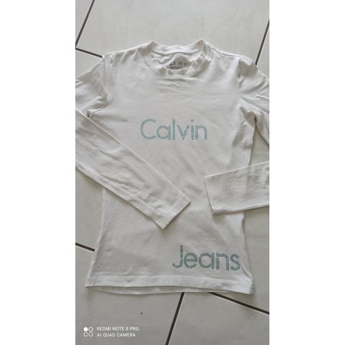 Vêtements Femme T-shirts manches longues Calvin Klein Jeans T-shirt neuf strass taille XS Blanc
