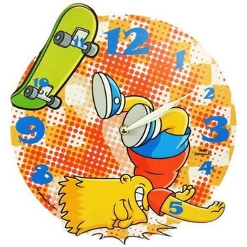 Sticker Mural Tête De Lit Horloges Cadoons Pendule ronde en mdf Bart Simpson Jaune