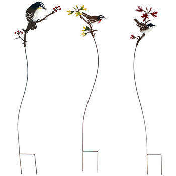 Maison & Déco Statuettes et figurines La Grande Prairie Set de 3 tuteurs oiseaux sur branches 20x93cm Rouille patiné