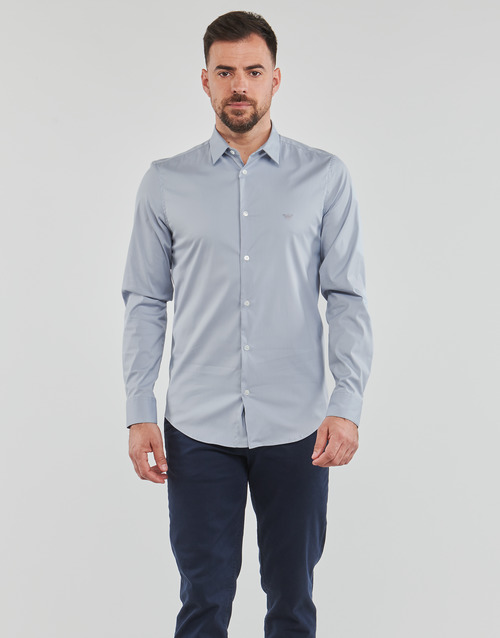 Chemise Coton Emporio Armani pour homme en coloris Bleu Homme Vêtements Chemises Chemises casual et boutonnées 