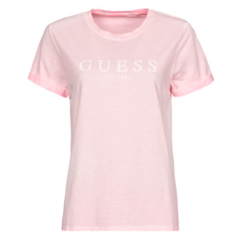 Vêtements Femme T-shirts manches courtes Guess ES SS GUESS 1981 ROLL CUFF TEE Rose