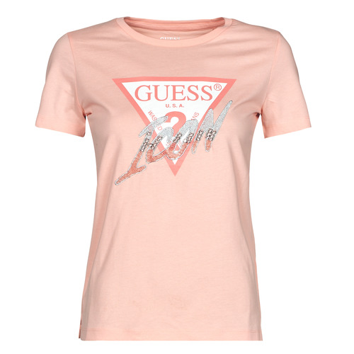 Vêtements Femme T-shirts Rose manches courtes Guess SS CN ICON TEE Pêche