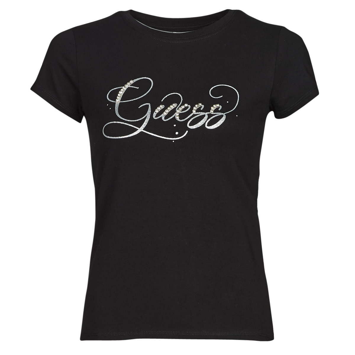 Vêtements Femme T-shirts manches courtes NEUTRAL Guess SS GLITZY LOGO R4 Noir