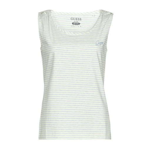 Vêtements Femme ellesse Kakifarvet t-shirt med logo Guess SAMY TANK TOP Bleu / Blanc
