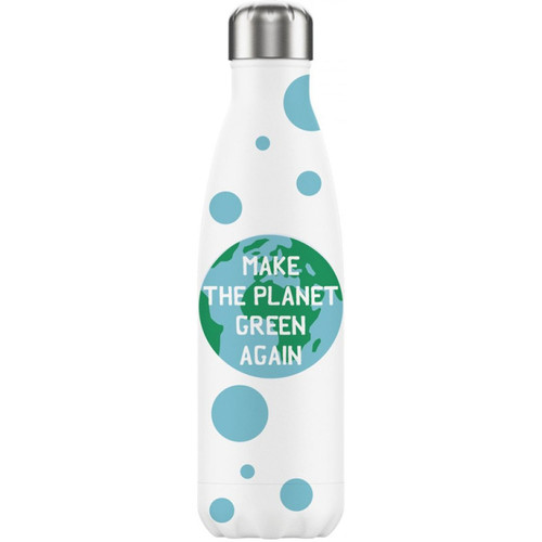 Corine De Farme Bouteilles Enesco Bouteille isotherme en inox Make The Planet Green Again Blanc