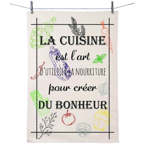 Tables de chevet Torchons Enesco Essuie main en coton décoré - Cuisine art du bonheur Blanc