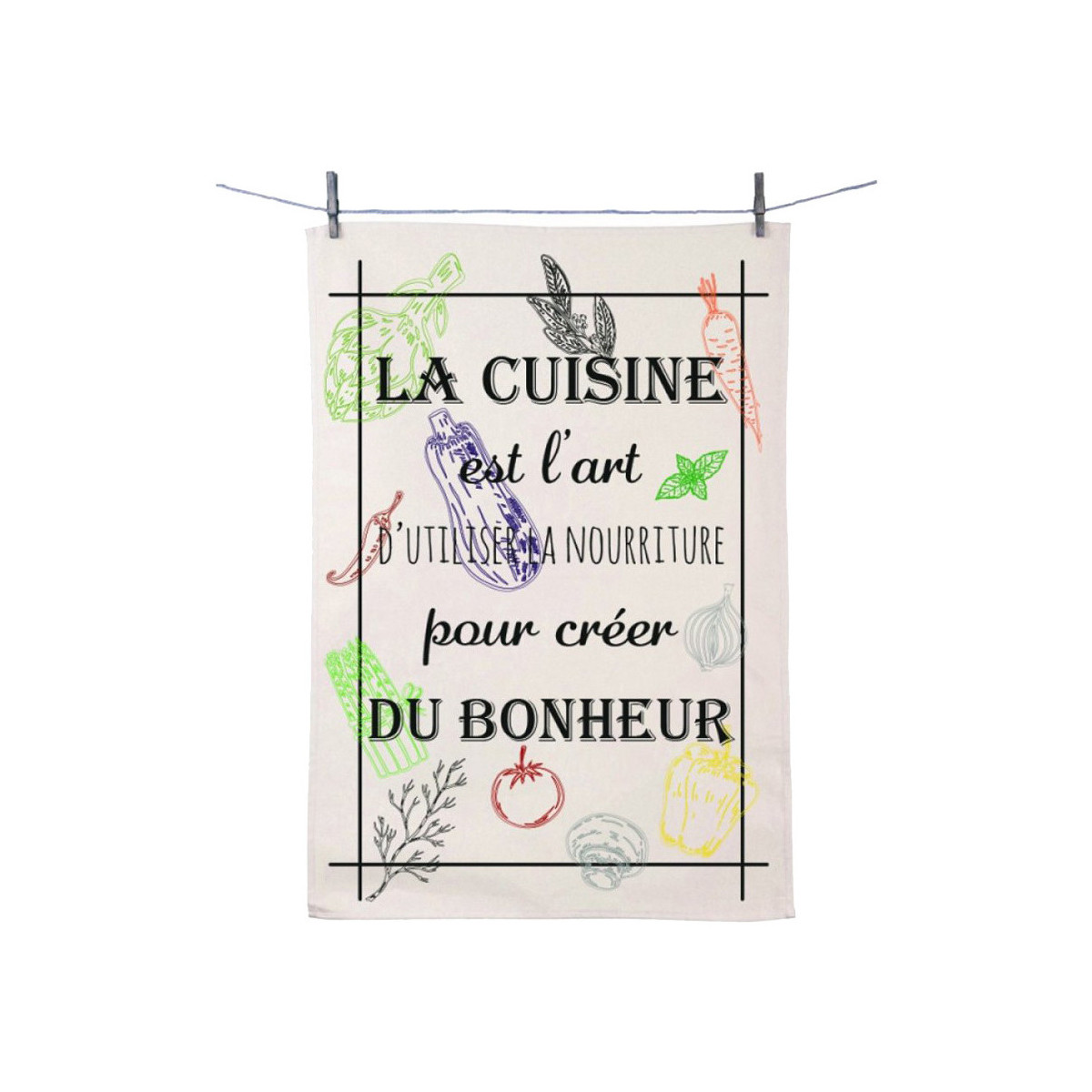 Maison & Déco Torchons Enesco Essuie main en coton décoré - Cuisine art du bonheur Blanc