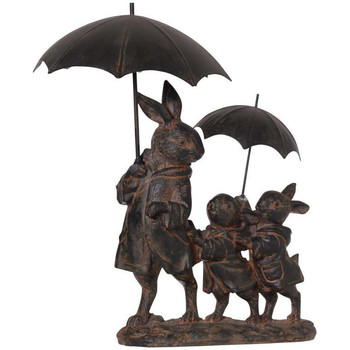 Maison & Déco Statuettes et figurines Chehoma Déco Lapine et ses petits résine 23x14x27cm Marron
