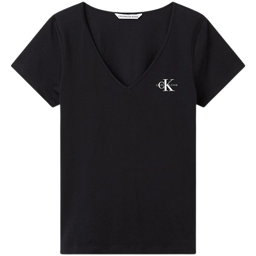 Calvin Klein Jeans T shirt col V Ref 53856 BEH noir Noir - Vêtements T- shirts & Polos Femme 29,90 €