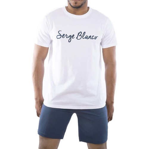 Vêtements Homme Pyjamas / Chemises de nuit Serge Blanco Ensemble homme Pyjama court T-shirt col rond bicolore Blanc