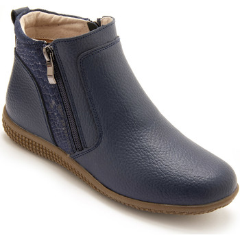 Chaussures Femme Bottines Pediconfort Boots cuir double zip bleu