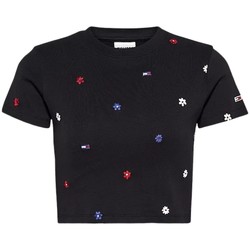 Vêtements Femme T-shirts stampa manches courtes Tommy Jeans T shirt crop top Femme  Ref 54094 BDS black Noir