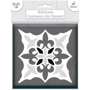 La Maison De Le Stickers Sud Trading 6 Stickers carreaux de ciment Lys - 15 x 15 cm Gris