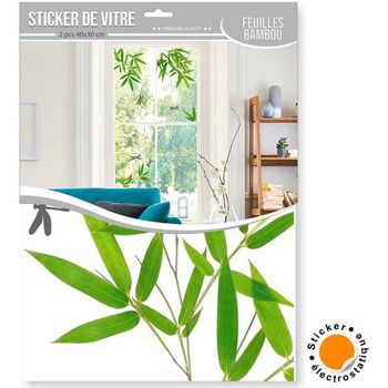 La Maison De Le Stickers Sud Trading Sticker de vitre Feuilles de bambou Vert