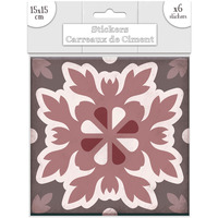 Maison & Déco Stickers Toilinux Lot 2x 6 Stickers carreaux de ciment Feuilles - 15 x 15 cm Rose
