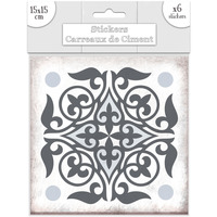 Maison & Déco Stickers Toilinux Lot 2x 6 Stickers carreaux de ciment Lys - 15 x 15 cm Gris