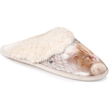 Isotoner Chaussons Mules fantaisie chat Beige